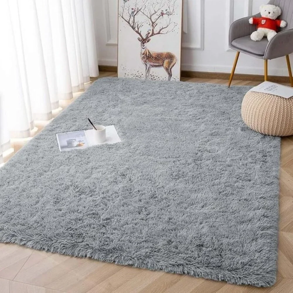 New 4x6 Grey Area Rug for Living Room, Soft Shaggy Non-Slip Carpet for Kids